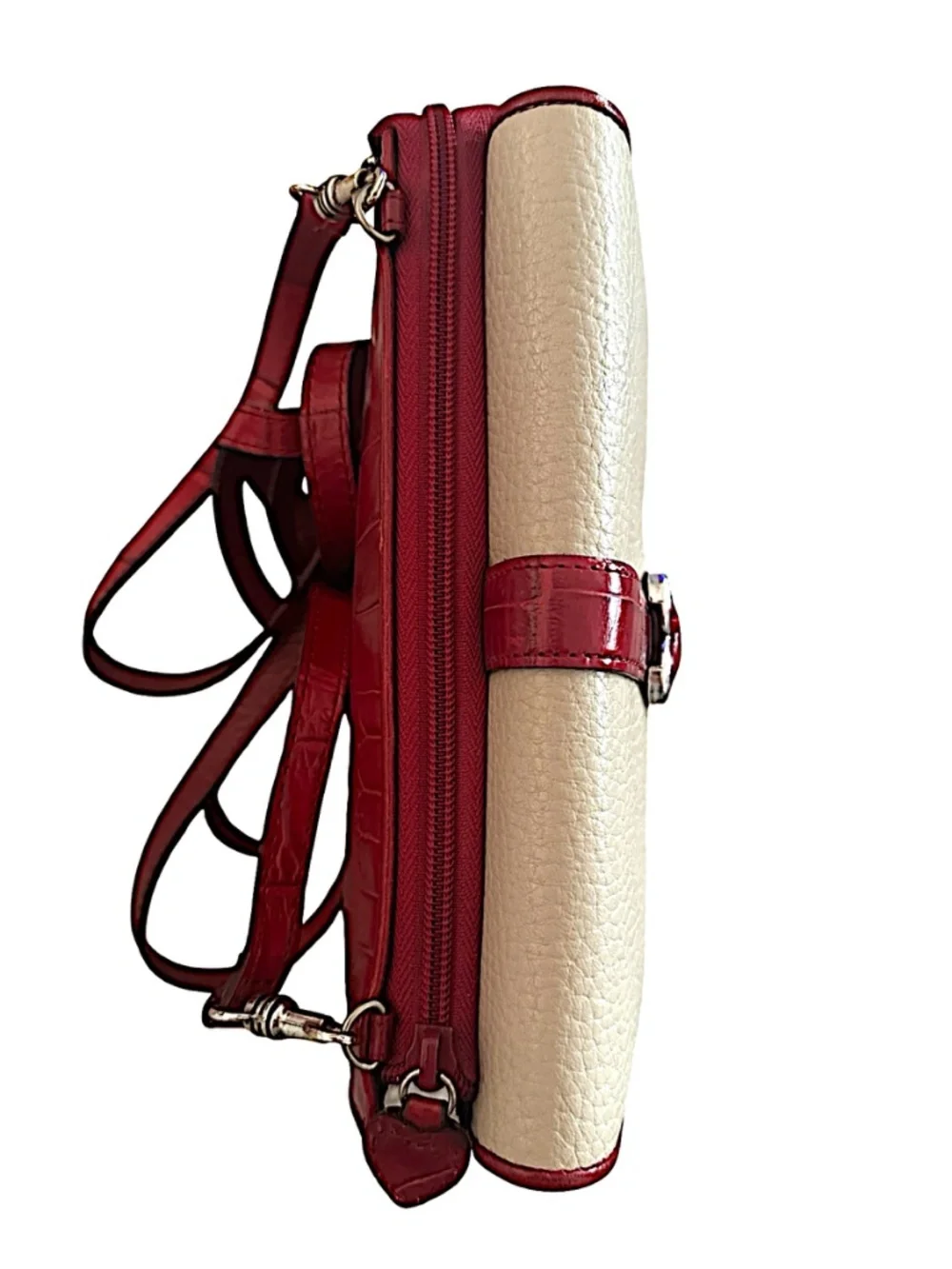 BRIGHTON Leather Crossbody Bag 7.5”x 4.5”x 2” Red & White Trifold
